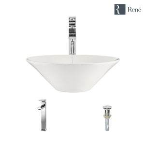 Alternate Image for Rene 17" Round Porcelain Bathroom Sink, Biscuit, with Faucet, R2-5015-B-R9-7003-C