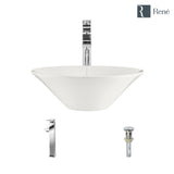 Rene 17" Round Porcelain Bathroom Sink, Biscuit, with Faucet, R2-5015-B-R9-7003-C