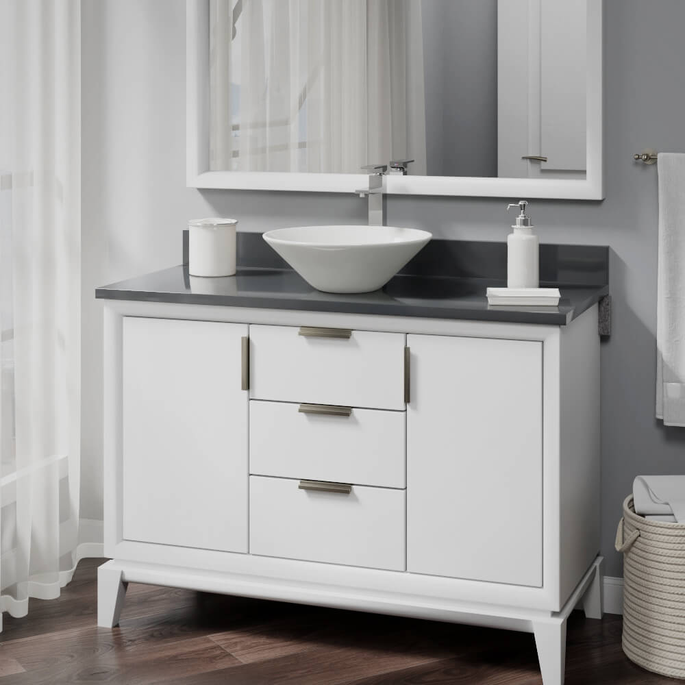 Rene 17" Round Porcelain Bathroom Sink, Biscuit, with Faucet, R2-5015-B-R9-7003-C - The Sink Boutique