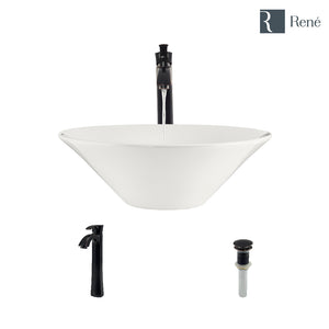 Alternate Image for Rene 17" Round Porcelain Bathroom Sink, Biscuit, with Faucet, R2-5015-B-R9-7006-ABR