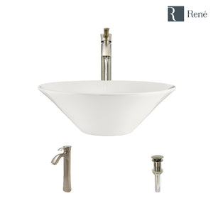 Alternate Image for Rene 17" Round Porcelain Bathroom Sink, Biscuit, with Faucet, R2-5015-B-R9-7006-BN