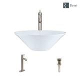 Rene 17" Round Porcelain Bathroom Sink, White, with Faucet, R2-5015-W-R9-7001-BN