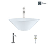 Rene 17" Round Porcelain Bathroom Sink, White, with Faucet, R2-5015-W-R9-7001-C