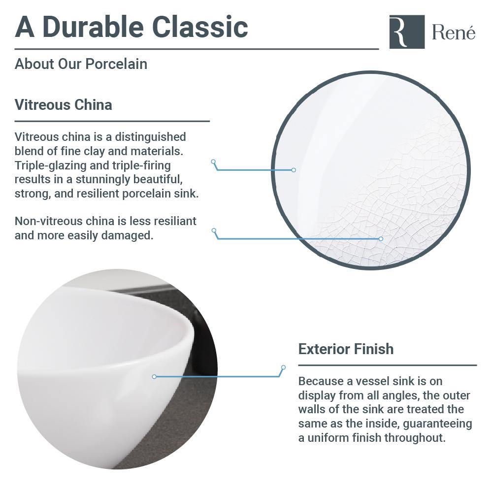 Rene 17" Round Porcelain Bathroom Sink, White, with Faucet, R2-5015-W-R9-7003-ABR - The Sink Boutique