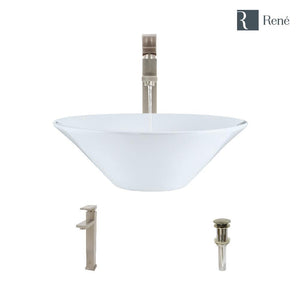 Alternate Image for Rene 17" Round Porcelain Bathroom Sink, White, with Faucet, R2-5015-W-R9-7003-BN