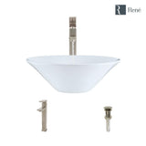 Rene 17" Round Porcelain Bathroom Sink, White, with Faucet, R2-5015-W-R9-7003-BN