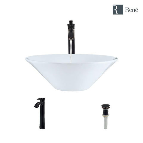 Rene 17" Round Porcelain Bathroom Sink, White, with Faucet, R2-5015-W-R9-7006-ABR