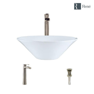 Alternate Image for Rene 17" Round Porcelain Bathroom Sink, White, with Faucet, R2-5015-W-R9-7007-BN