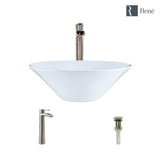 Rene 17" Round Porcelain Bathroom Sink, White, with Faucet, R2-5015-W-R9-7007-BN