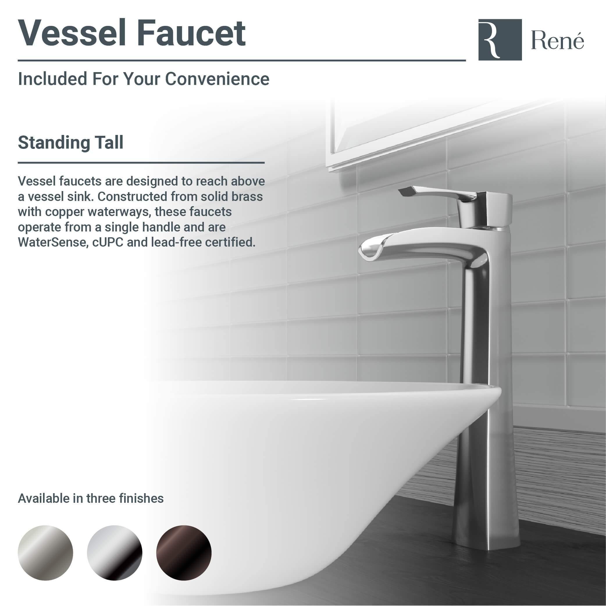Rene 17" Round Porcelain Bathroom Sink, White, with Faucet, R2-5015-W-R9-7007-BN - The Sink Boutique