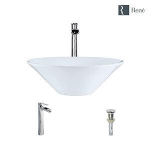 Alternate Image for Rene 17" Round Porcelain Bathroom Sink, White, with Faucet, R2-5015-W-R9-7007-C