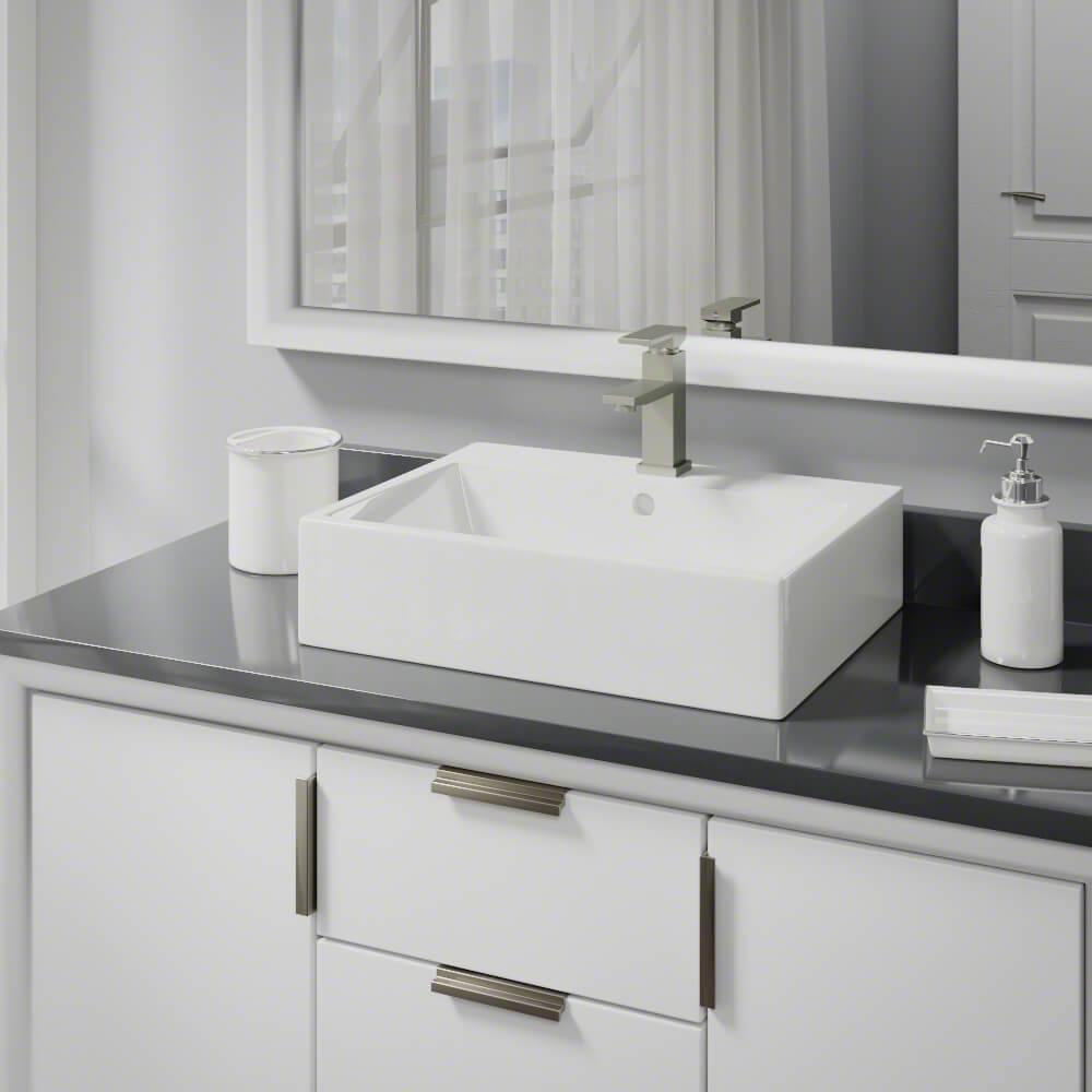 Rene 21" Rectangle Porcelain Bathroom Sink, Biscuit, with Faucet, R2-5018-B-R9-7002-BN - The Sink Boutique