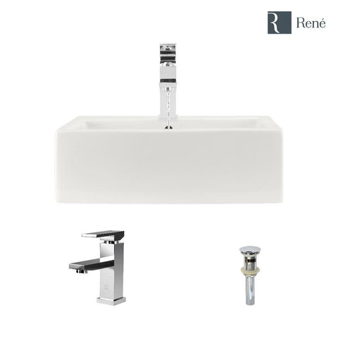 Rene 21" Rectangle Porcelain Bathroom Sink, Biscuit, with Faucet, R2-5018-B-R9-7002-C