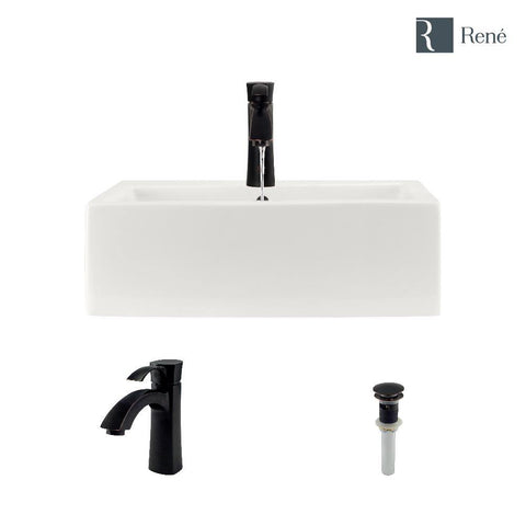 Rene 21" Rectangle Porcelain Bathroom Sink, Biscuit, with Faucet, R2-5018-B-R9-7005-ABR
