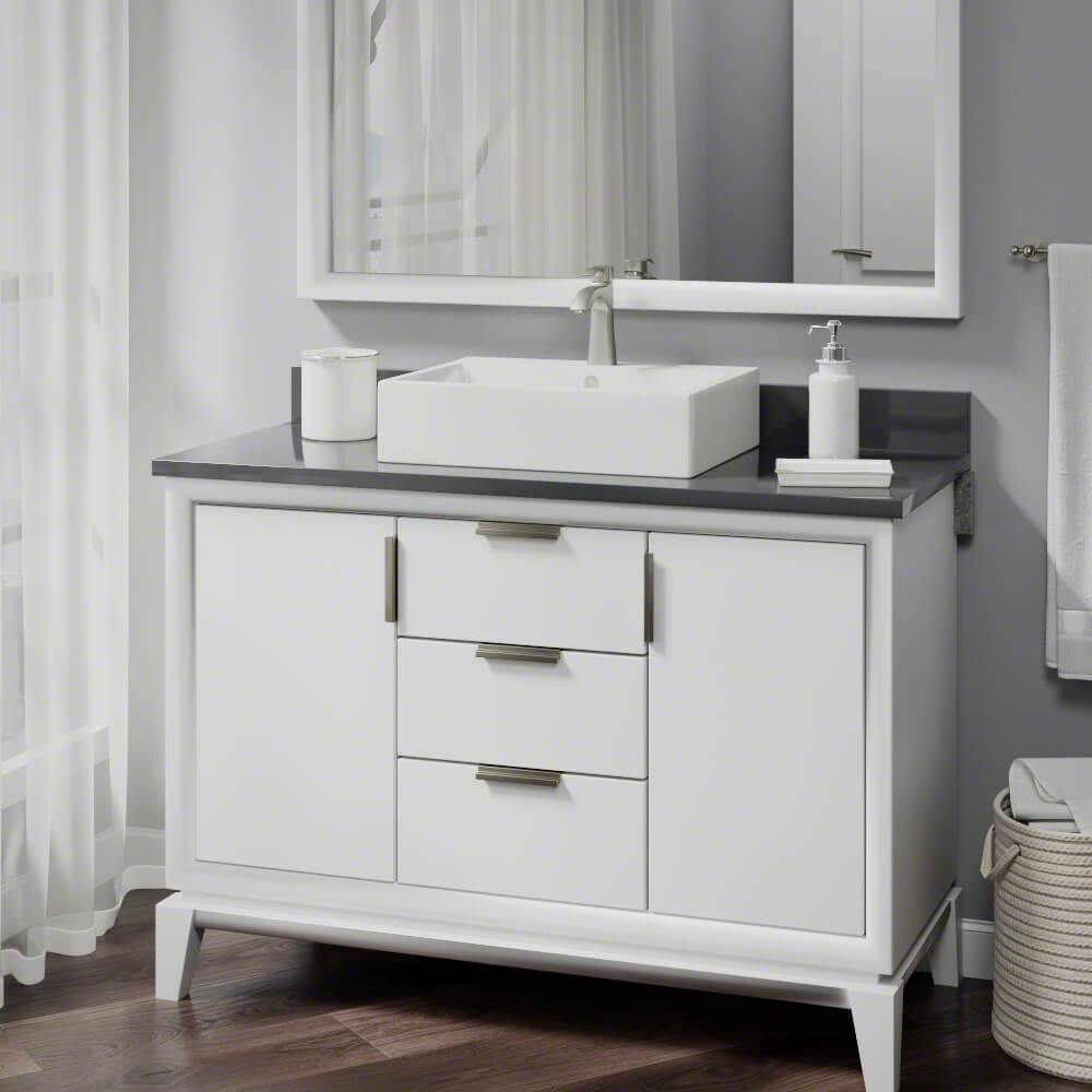 Rene 21" Rectangle Porcelain Bathroom Sink, Biscuit, with Faucet, R2-5018-B-R9-7005-BN - The Sink Boutique