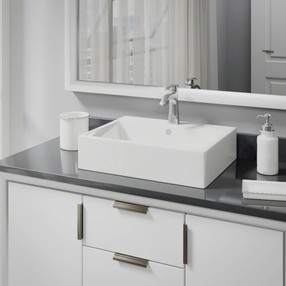 Rene 21" Rectangle Porcelain Bathroom Sink, Biscuit, with Faucet, R2-5018-B-R9-7005-C - The Sink Boutique