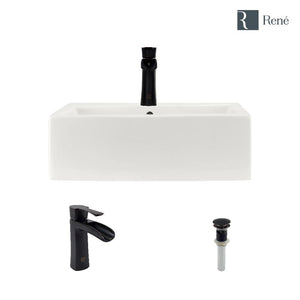Alternate Image for Rene 21" Rectangle Porcelain Bathroom Sink, Biscuit, with Faucet, R2-5018-B-R9-7008-ABR