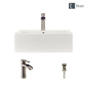 Alternate Image for Rene 21" Rectangle Porcelain Bathroom Sink, Biscuit, with Faucet, R2-5018-B-R9-7008-BN