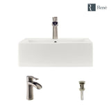 Rene 21" Rectangle Porcelain Bathroom Sink, Biscuit, with Faucet, R2-5018-B-R9-7008-BN