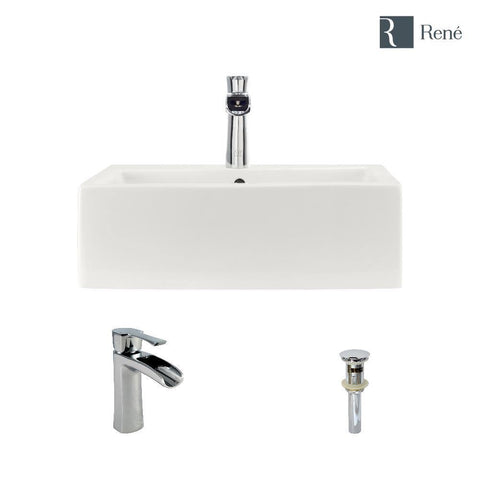 Rene 21" Rectangle Porcelain Bathroom Sink, Biscuit, with Faucet, R2-5018-B-R9-7008-C