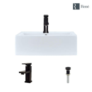 Alternate Image for Rene 21" Rectangle Porcelain Bathroom Sink, White, with Faucet, R2-5018-W-R9-7002-ABR
