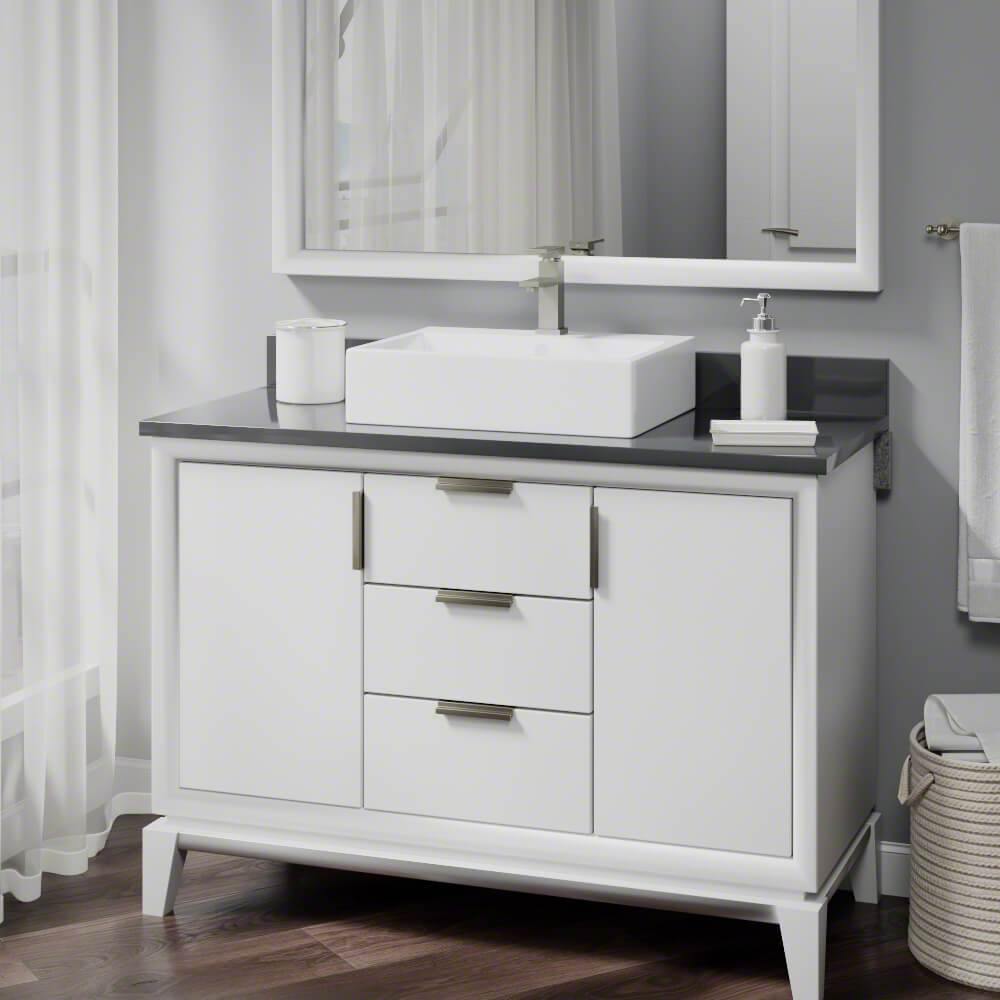 Rene 21" Rectangle Porcelain Bathroom Sink, White, with Faucet, R2-5018-W-R9-7002-BN - The Sink Boutique