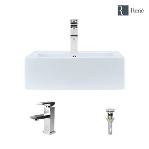 Alternate Image for Rene 21" Rectangle Porcelain Bathroom Sink, White, with Faucet, R2-5018-W-R9-7002-C