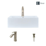 Rene 21" Rectangle Porcelain Bathroom Sink, White, with Faucet, R2-5018-W-R9-7005-BN