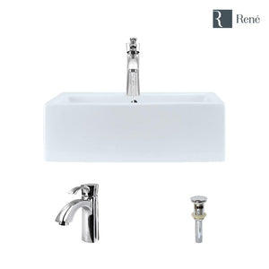 Alternate Image for Rene 21" Rectangle Porcelain Bathroom Sink, White, with Faucet, R2-5018-W-R9-7005-C