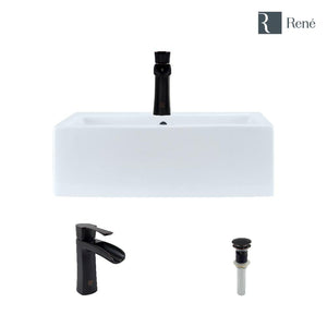 Alternate Image for Rene 21" Rectangle Porcelain Bathroom Sink, White, with Faucet, R2-5018-W-R9-7008-ABR