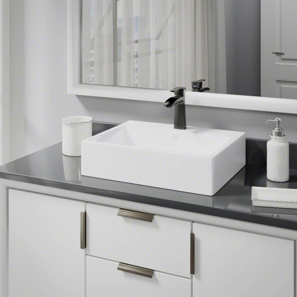 Rene 21" Rectangle Porcelain Bathroom Sink, White, with Faucet, R2-5018-W-R9-7008-ABR - The Sink Boutique