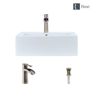 Alternate Image for Rene 21" Rectangle Porcelain Bathroom Sink, White, with Faucet, R2-5018-W-R9-7008-BN