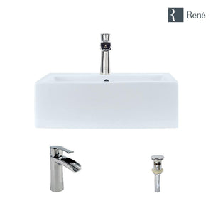 Alternate Image for Rene 21" Rectangle Porcelain Bathroom Sink, White, with Faucet, R2-5018-W-R9-7008-C