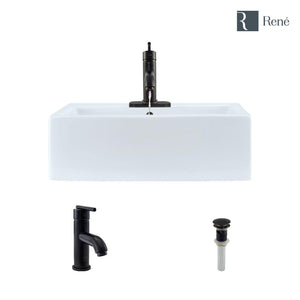 Alternate Image for Rene 21" Rectangle Porcelain Bathroom Sink, White, with Faucet, R2-5018-W-R9-7009-ABR