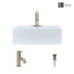Alternate Image for Rene 21" Rectangle Porcelain Bathroom Sink, White, with Faucet, R2-5018-W-R9-7009-BN