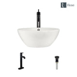 Rene 16" Round Porcelain Bathroom Sink, Biscuit, with Faucet, R2-5031-B-R9-7001-ABR