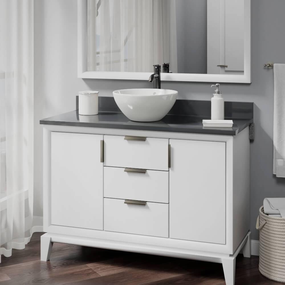 Rene 16" Round Porcelain Bathroom Sink, Biscuit, with Faucet, R2-5031-B-R9-7001-ABR - The Sink Boutique