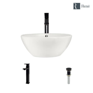 Alternate Image for Rene 16" Round Porcelain Bathroom Sink, Biscuit, with Faucet, R2-5031-B-R9-7003-ABR