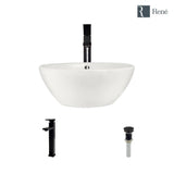 Rene 16" Round Porcelain Bathroom Sink, Biscuit, with Faucet, R2-5031-B-R9-7003-ABR