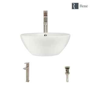 Alternate Image for Rene 16" Round Porcelain Bathroom Sink, Biscuit, with Faucet, R2-5031-B-R9-7003-BN