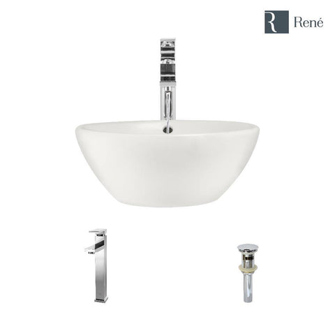Rene 16" Round Porcelain Bathroom Sink, Biscuit, with Faucet, R2-5031-B-R9-7003-C