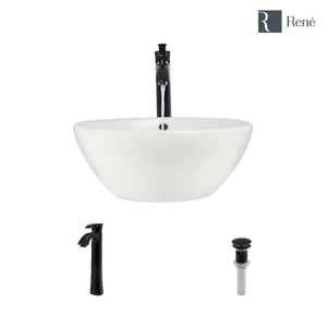 Alternate Image for Rene 16" Round Porcelain Bathroom Sink, Biscuit, with Faucet, R2-5031-B-R9-7006-ABR