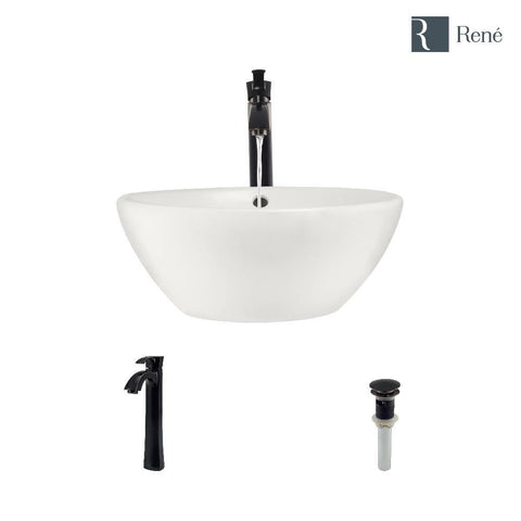 Rene 16" Round Porcelain Bathroom Sink, Biscuit, with Faucet, R2-5031-B-R9-7006-ABR