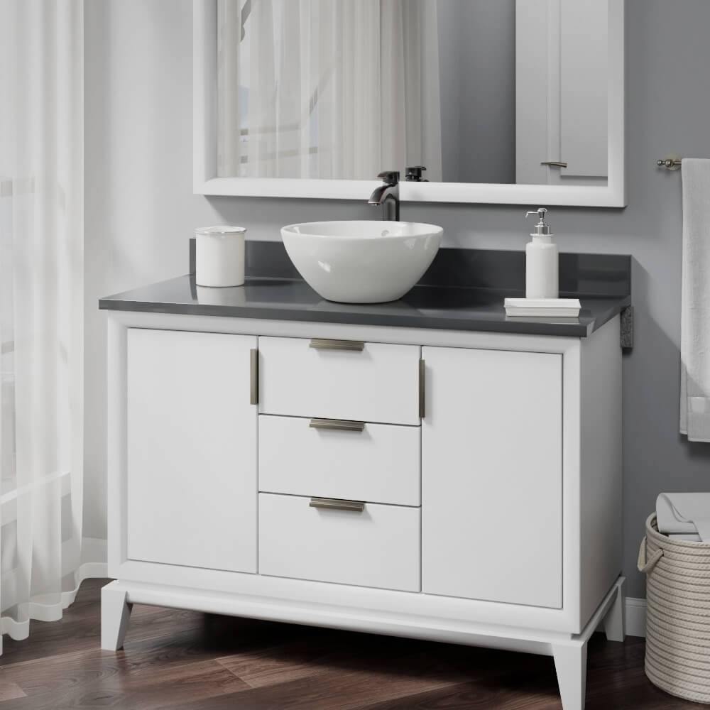 Rene 16" Round Porcelain Bathroom Sink, Biscuit, with Faucet, R2-5031-B-R9-7006-ABR - The Sink Boutique