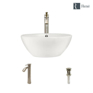 Alternate Image for Rene 16" Round Porcelain Bathroom Sink, Biscuit, with Faucet, R2-5031-B-R9-7006-BN