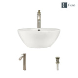 Rene 16" Round Porcelain Bathroom Sink, Biscuit, with Faucet, R2-5031-B-R9-7006-BN