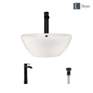 Alternate Image for Rene 16" Round Porcelain Bathroom Sink, Biscuit, with Faucet, R2-5031-B-R9-7007-ABR