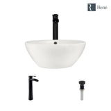 Rene 16" Round Porcelain Bathroom Sink, Biscuit, with Faucet, R2-5031-B-R9-7007-ABR