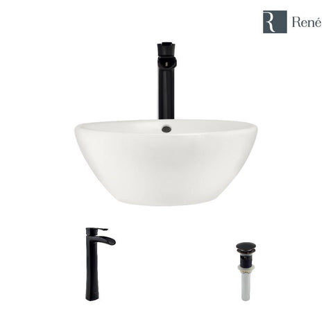 Rene 16" Round Porcelain Bathroom Sink, Biscuit, with Faucet, R2-5031-B-R9-7007-ABR