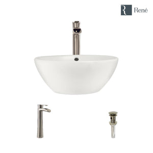 Alternate Image for Rene 16" Round Porcelain Bathroom Sink, Biscuit, with Faucet, R2-5031-B-R9-7007-BN